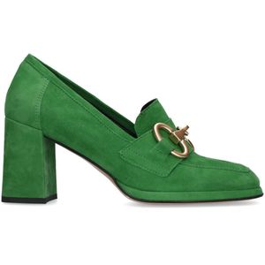 Groene suède pumps met goudkleurige details