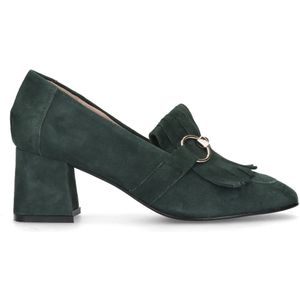 Donkergroene suède loafer pumps