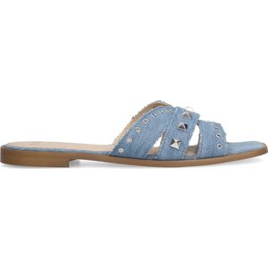 Denim canvas slippers met zilverkleurige studs