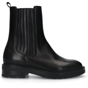 Manfield - Dames - Zwarte leren chelsea boots