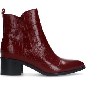 Manfield - Enkellaarsjes - Bordeaux Rood - Leren Croco
