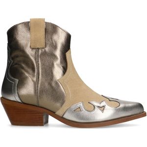 Beige suède cowboy laarzen met metallic details