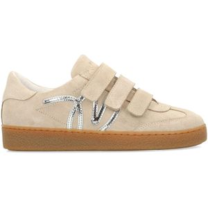 Beige suède sneakers met klittenband