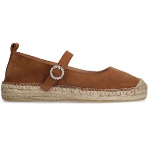 Manfield - Dames - Cognac Suède Espadrilles met Gesp - Zool 2 cm