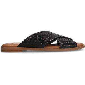 Zwart leren gevlochten slippers