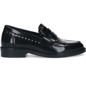 Zwarte leren loafers met zilverkleurige studs