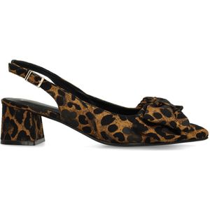 Zwarte leopard slingbacks met strik