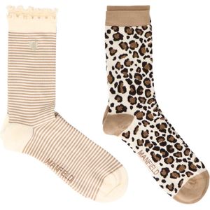 Manfield - Huissokken - Leopard en Beige Gestreept - 2-pack