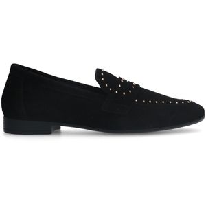 Zwarte suède loafers met goudkleurige studs