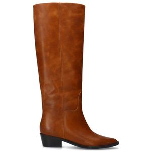 Manfield - Dames - Hoge Laarzen - Cognac - Leren