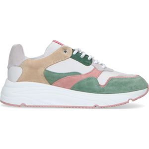 Groene suède sneakers met pasteltinten