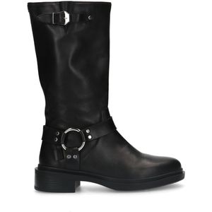 Zwarte leren biker boots met zilverkleurige gesp