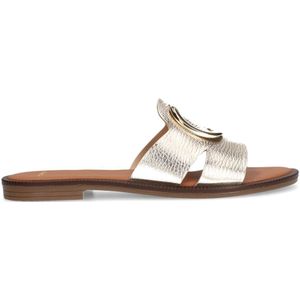Manfield - Dames Slippers - Goud - Leer - Platte Hak 1 cm