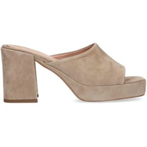 Beige suède sandalen met hak