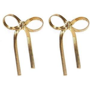 Manfield - Oorbellen - Goud - Strikjes - 5 cm lang - 3 cm breed