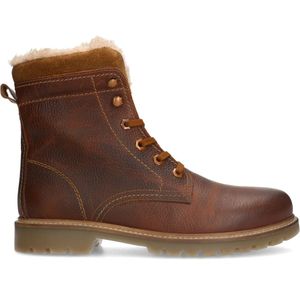 Cognac leren boots met imitatiebond