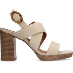 Beige suède pumps met gesp