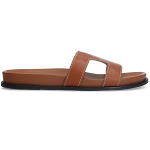 Cognac leren slippers