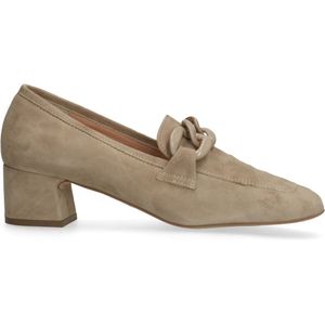 Beige suède pumps met ketting