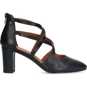 Zwarte leren pumps met bandjes