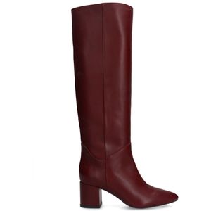 Manfield - Schoenen - Dames - Bordeaux - Leren Laarzen Met Hak