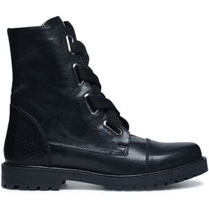 Manfield - Biker Boots - Zwart - Leer - Platte Hak 2 cm