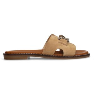 Cognac suède slippers met chain