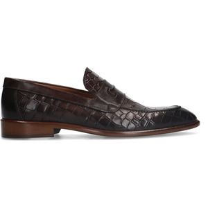 Bruine leren loafers met crocoprint