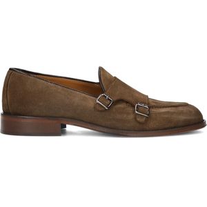 Taupe suède loafers met gesp