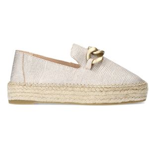 Manfield - Gouden Leren Espadrilles - Beige - Jute - Kettingdetail
