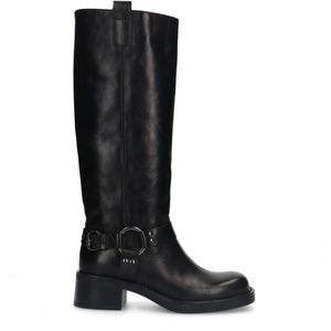 Zwarte leren hoge biker boots