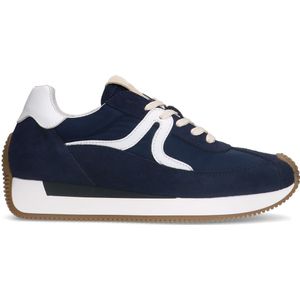 Blauwe suède sneaker met leren details