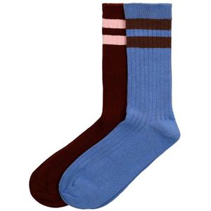Blauw&Burgundy gestreepte 2-pack sokken
