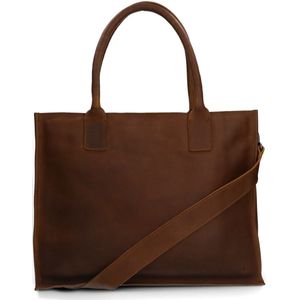 Cognac leren shopper