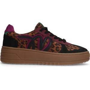 Manfield - Dames - Zwarte leren panter sneakers