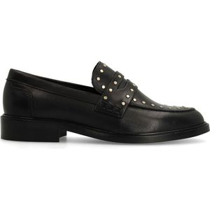Zwarte leren loafers met goudkleurige studs