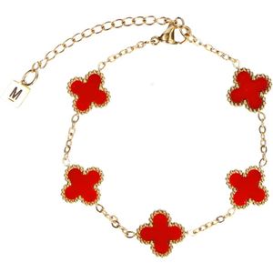 Goudkleurige rode klavertjes armband