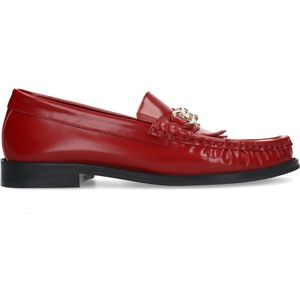 Rode leren loafers met goudkleurige chain en kwastjes