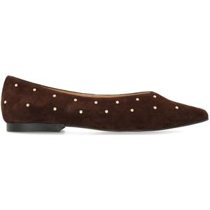 Manfield - Bruine Suède Loafers - Dames - Met Studs