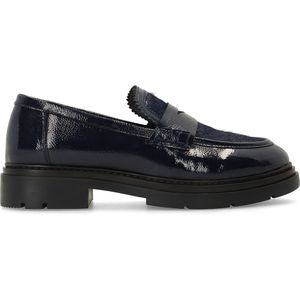 Donkerblauwe lakleren loafers met pony hair