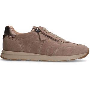 Taupe suède sneakers met rits