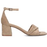 Beige suède sandalen met hak