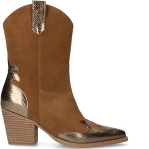 Cognac suède cowboy laarzen met metallic details