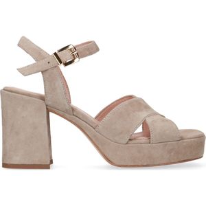 Beige suède sandalen met hak