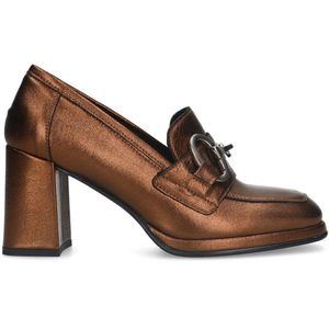 Bronzen leren gesloten pumps met goudkleurige details