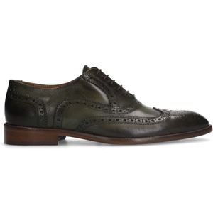 Manfield - Heren - Groene Leren Veterschoenen - Platte Hak 2 cm