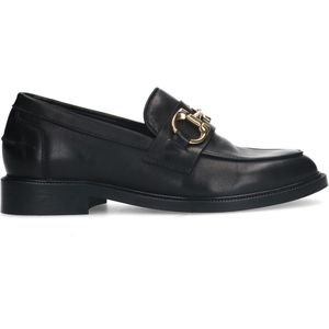 Manfield - Zwarte Leren Loafers - Goudkleurige Chain
