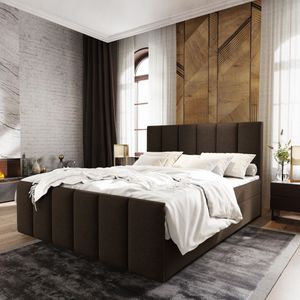 ACTIE Opberg Boxspring 140 x 200 Suede Taupe - Monza - Incl. Voetbord