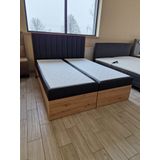 ACTIE Opberg Boxspring 180 x 200 Skai Zwart - Woody incl. 2x Hocker Deluxe
