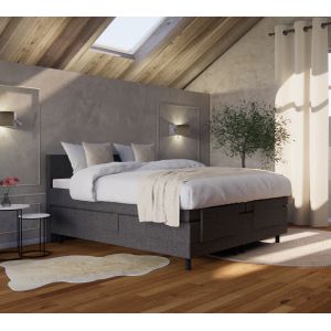 ACTIE Elek. Boxspring 180 x 200 Skai Antraciet - Saffier - Incl. Voetbord